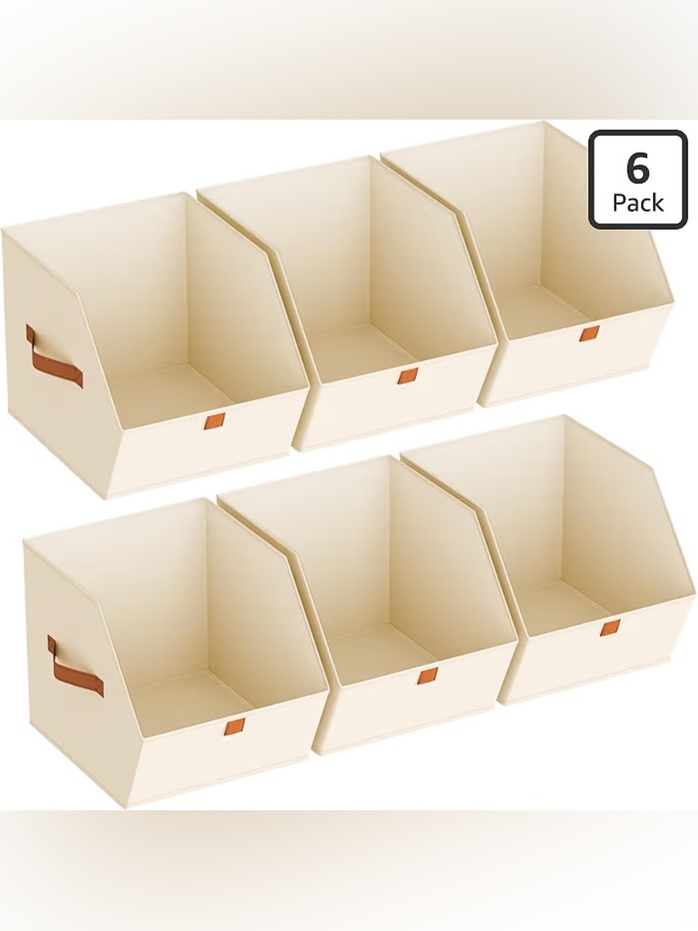 Beige Stackable Storage Bins - Set of 6